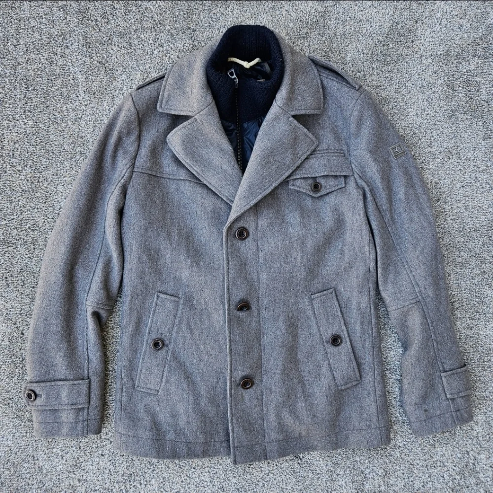Hugo Boss Orange Wool Field Jacket Heavy Warm Coat Gray Blue Mens Size 42R